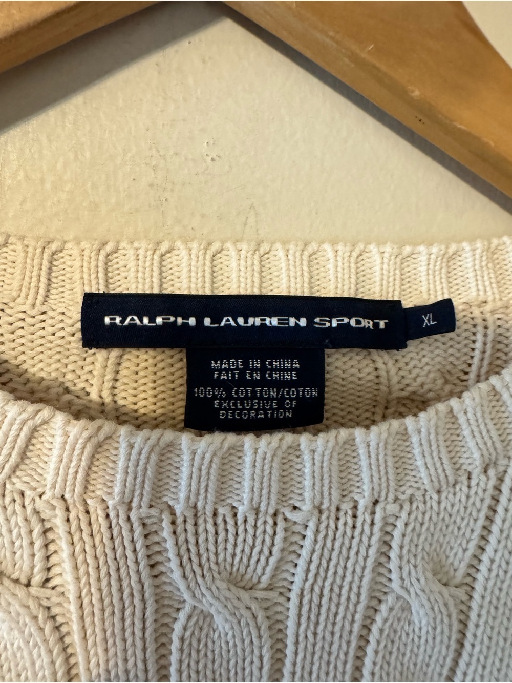 Polo by Ralph Lauren Sport Cream Cable Knit Crewneck Sweater XL Extra Large - Picture 6 of 6